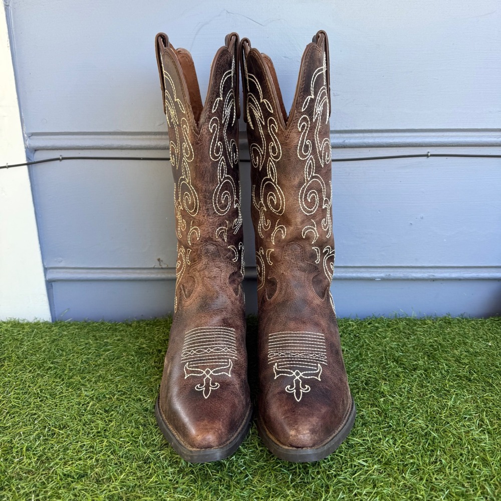 Justin Women Brown Leather Western Cowgirl Boots L4702 Pointed Toe Size 10B